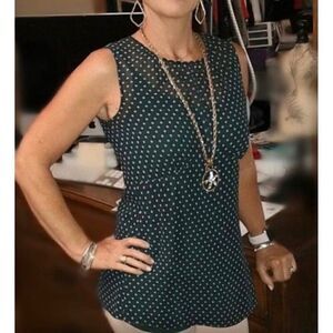 NWT CAbi Green With Pink Polka Dota Flirt Top Size Small